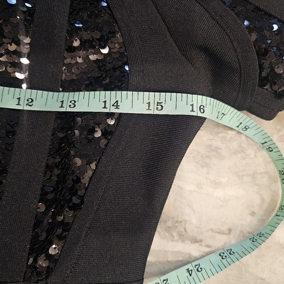 "Fashion Nova Black Sequin Long Sleeve Bodycon Mini Dress Size M" - Picture 7 of 9